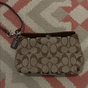 Coach Tan and Brown Signature Wristlet